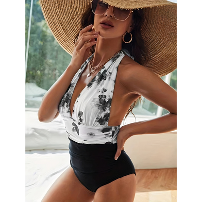 Elegant Marble Print One Piece Swimsuit