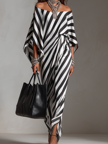 Mono | Elegant Monochrome Stripe Vacation Maxi Dress
