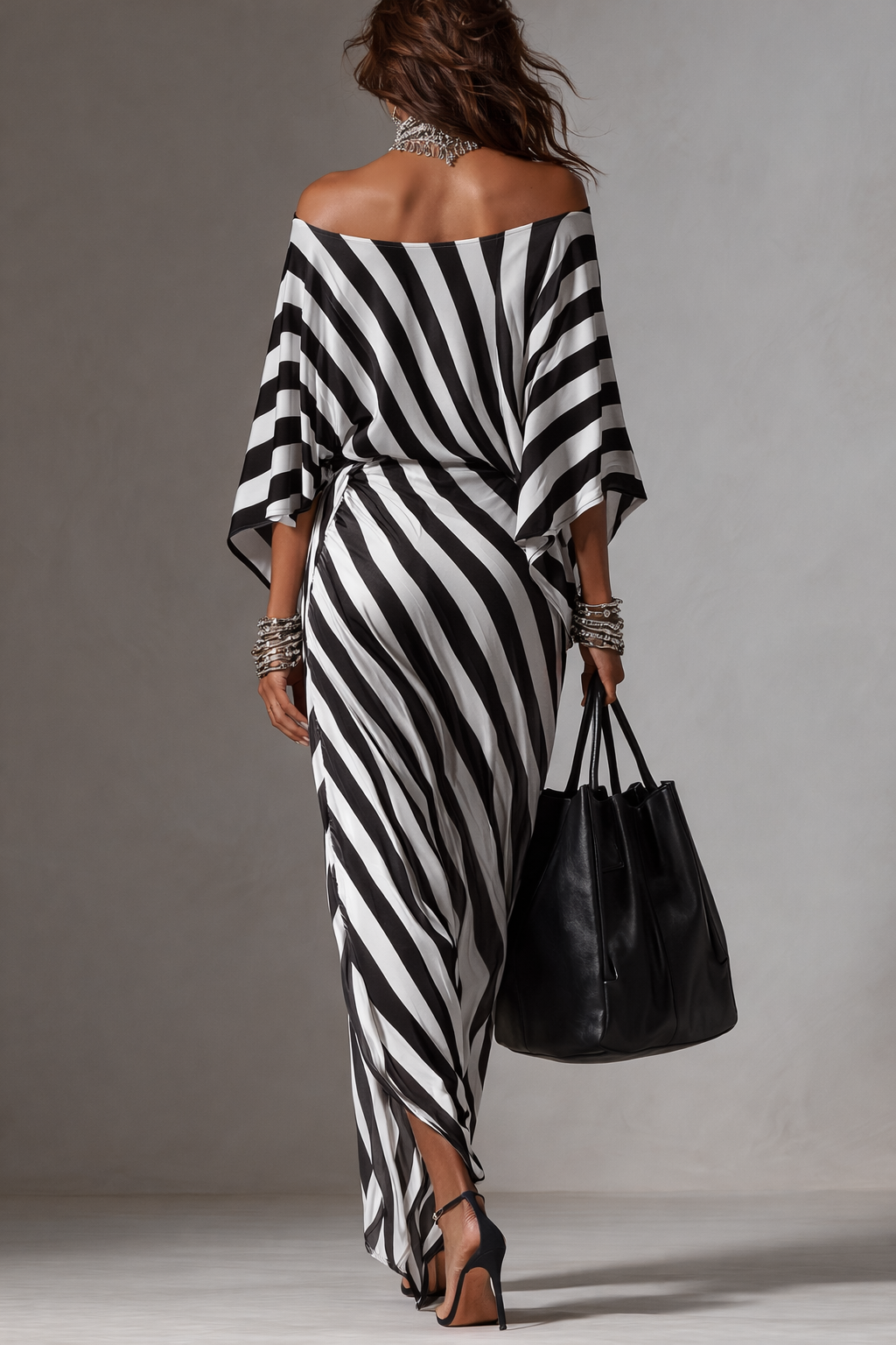 Mono | Elegant Monochrome Stripe Vacation Maxi Dress