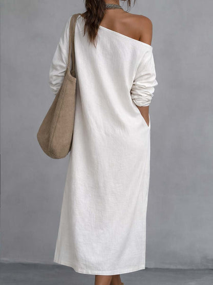 Sloan | One Shoulder Split Hem Linen Midi Dress