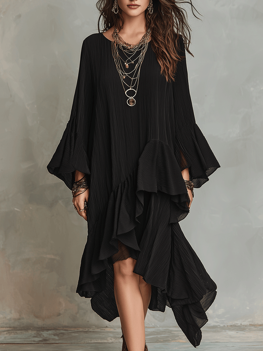 Roux | Asymmetric Ruffle Boho Midi Summer Dress