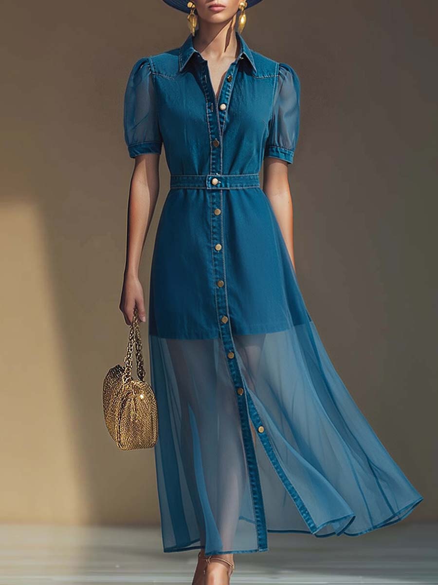 Orga | Button Front Vacation Denim Maxi Dress