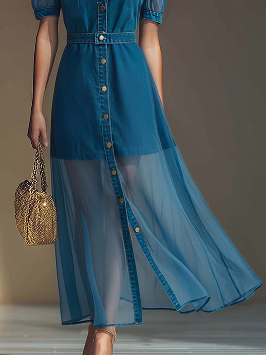 Orga | Button Front Vacation Denim Maxi Dress