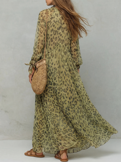 Savanna | Leopard Print Chiffon Vacation Maxi Dress