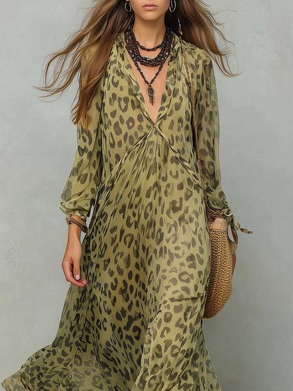 Savanna | Leopard Print Chiffon Vacation Maxi Dress