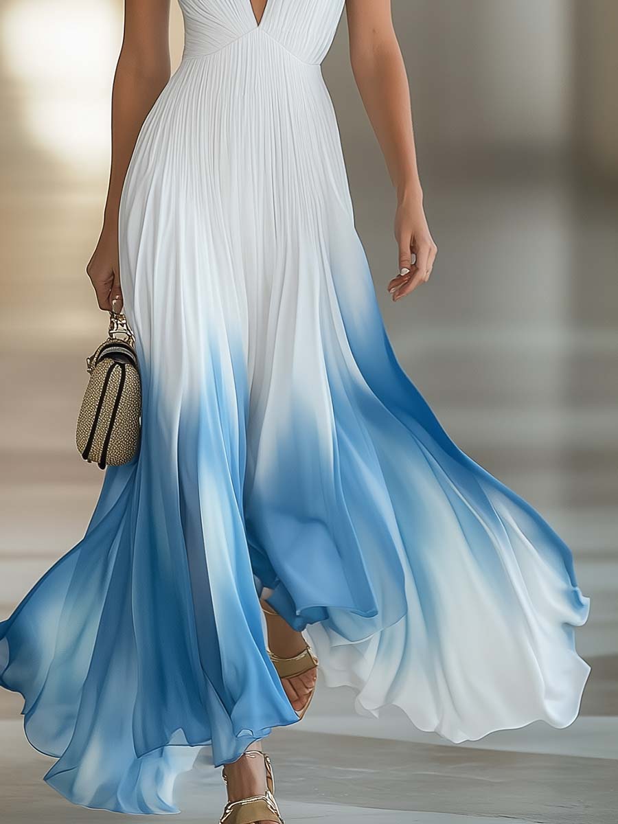 Elegant Plisseret Chiffon Sommerkjole til Bryllupsgæst