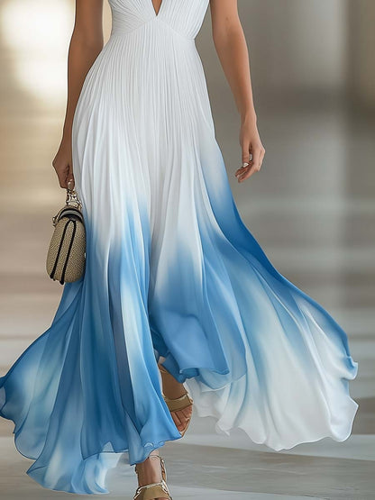 Elegant Plisseret Chiffon Sommerkjole til Bryllupsgæst