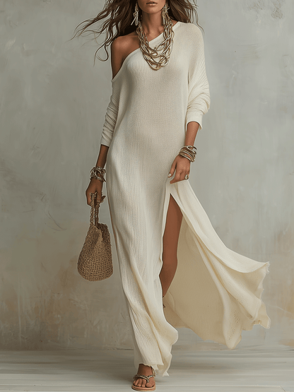 Ivory | Bohemian One Shoulder Vacation Maxi Dress