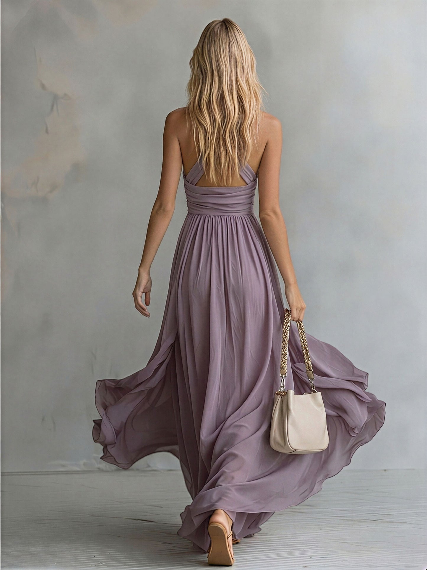 Viola | Halter Neck Chiffon Summer Wedding Guest Maxi Dress