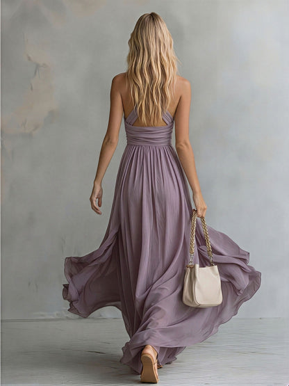 Viola | Halter Neck Chiffon Summer Wedding Guest Maxi Dress