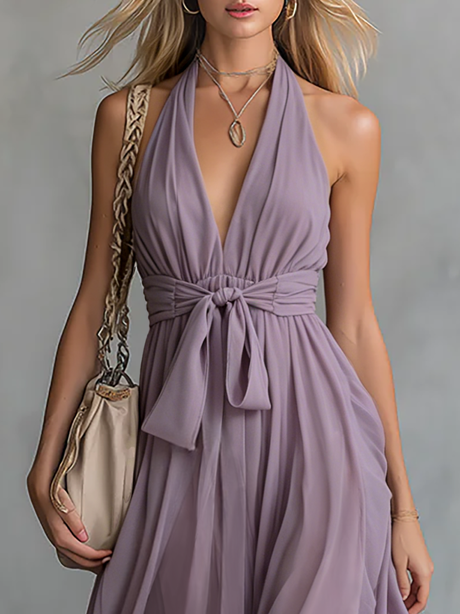 Viola | Halter Neck Chiffon Summer Wedding Guest Maxi Dress