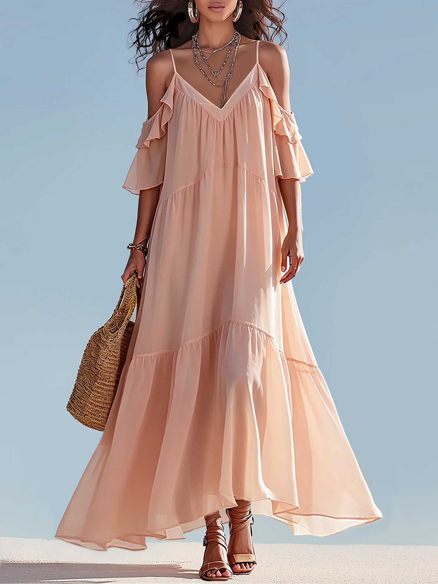 Dreamy | Blush Pink Chiffon Summer Wedding Guest Dress