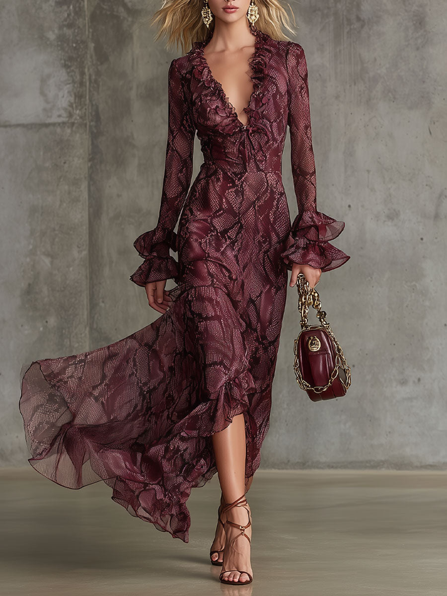 Viper | Ruffled Chiffon Summer Wedding Guest Maxi Dress
