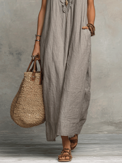 Ruffy | Sleeveless V-Neck Ruffle Boho Vacation Maxi Dress