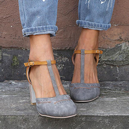 Callie | Two-Tone T-Strap Block-Heel Pumps