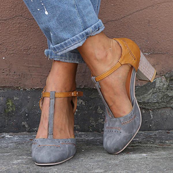 Callie | Two-Tone T-Strap Block-Heel Pumps