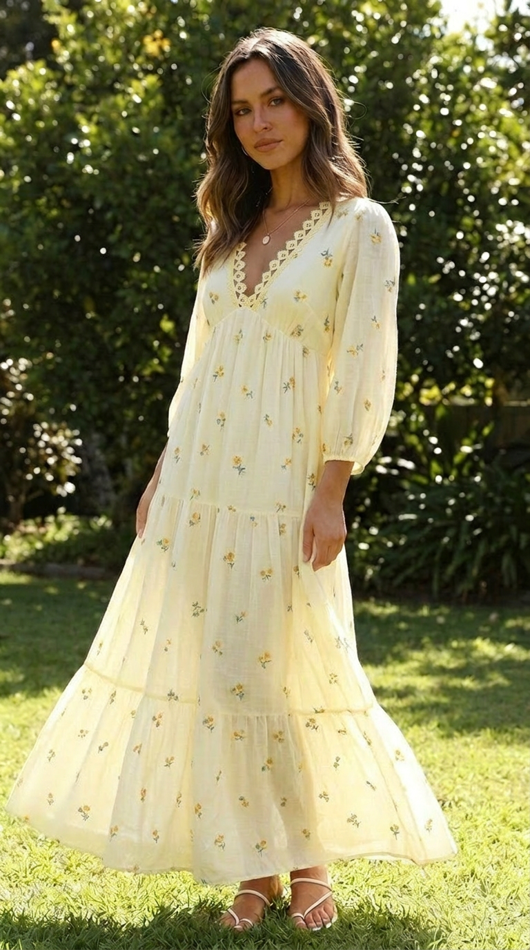 Daisy | Floral Tiered Boho Puff Sleeve Maxi Dress
