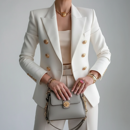 En Dobbeltradet Blazer med Guldknapper