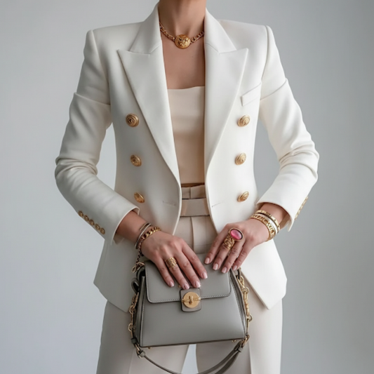 En Dobbeltradet Blazer med Guldknapper