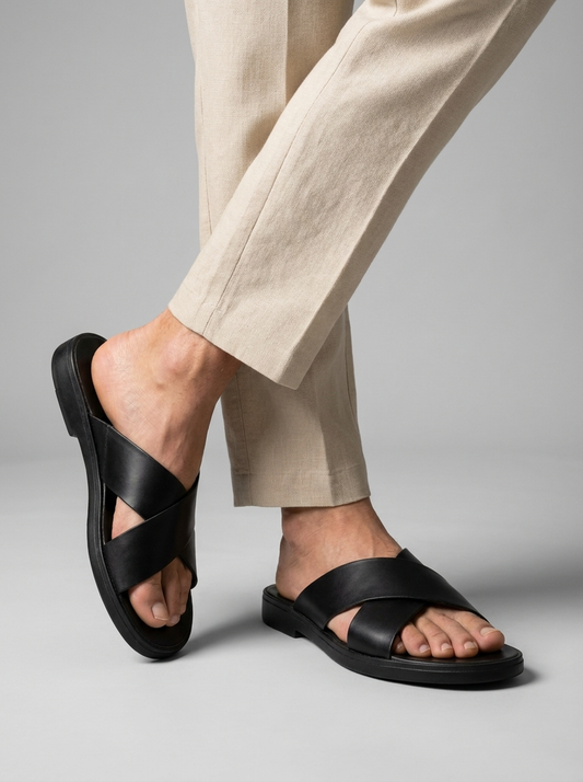 Lauren | Flade Sandaler Med Krydsremme Og Gummisål