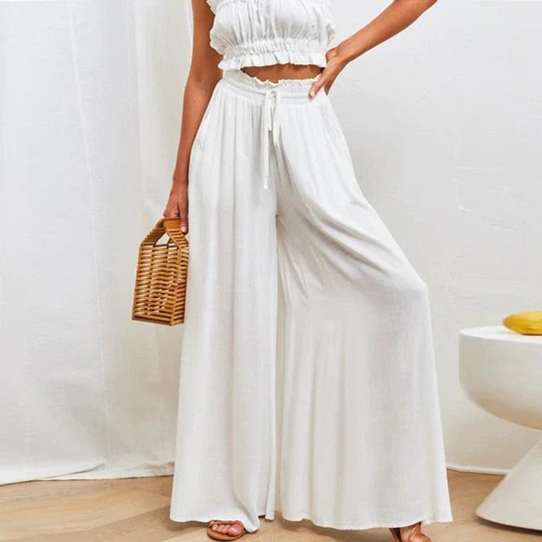 Kinsley | Drawstring A-Line High-Waisted Wide Leg Linen Pants