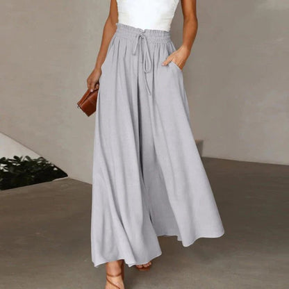 Kinsley | Drawstring A-Line High-Waisted Wide Leg Linen Pants