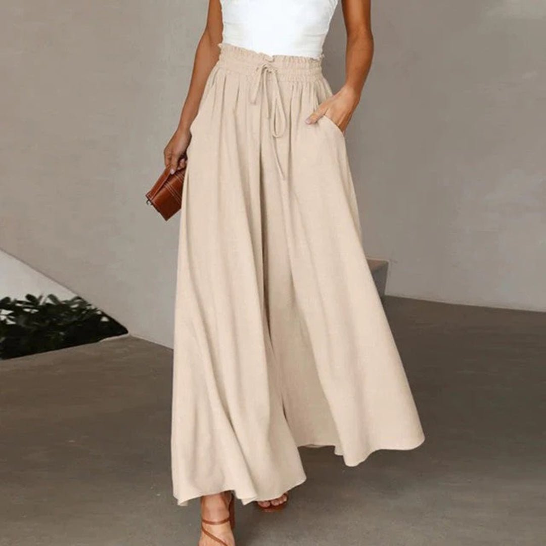 Kinsley | Drawstring A-Line High-Waisted Wide Leg Linen Pants