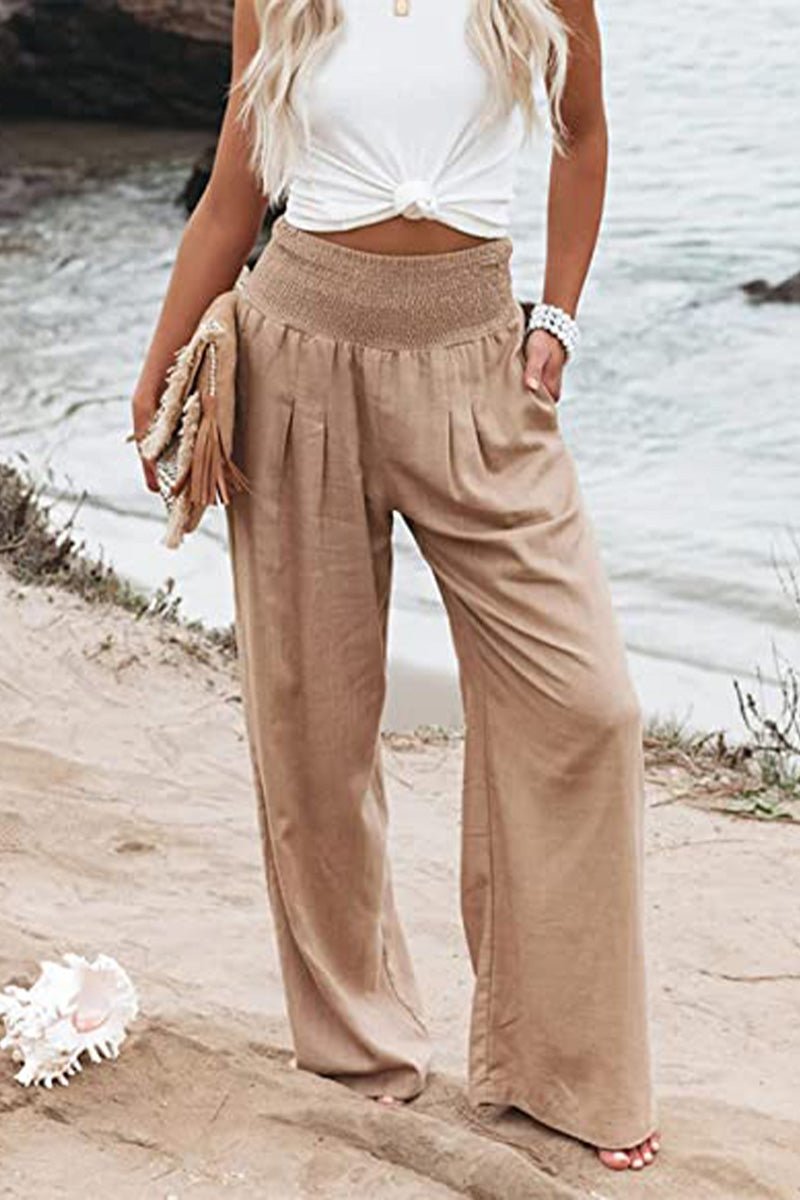 Alexa | Smocked High-Waisted Wide Leg Hørbukser