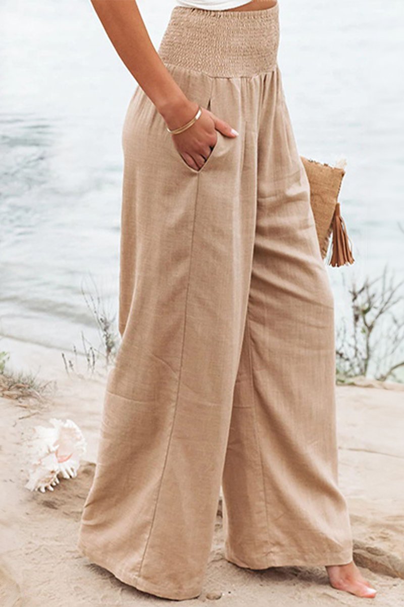 Alexa | Smocked High-Waisted Wide Leg Hørbukser