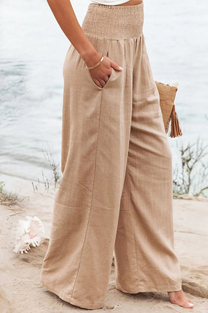 Alexa | Smocked High-Waisted Wide Leg Hørbukser