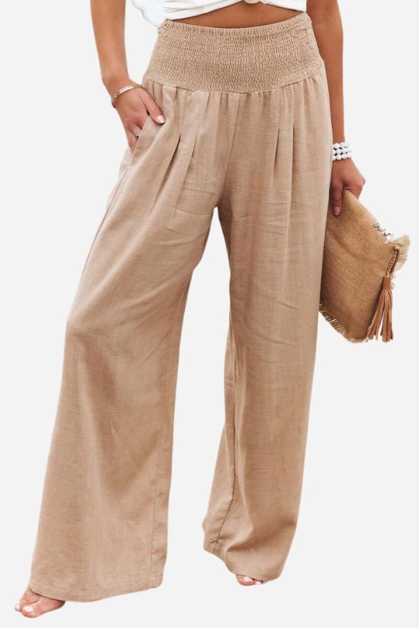 Alexa | Smocked High-Waisted Wide Leg Hørbukser