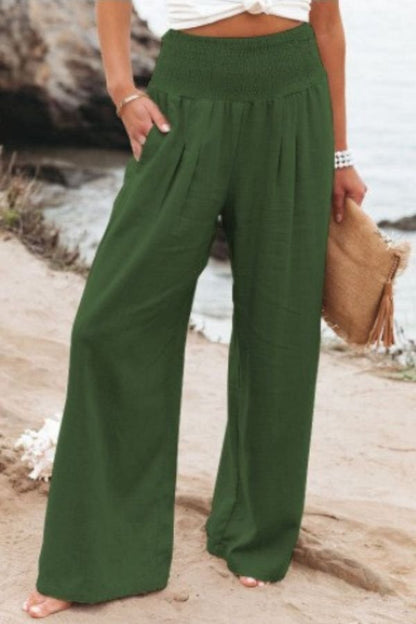 Alexa | Smocked High-Waisted Wide Leg Hørbukser