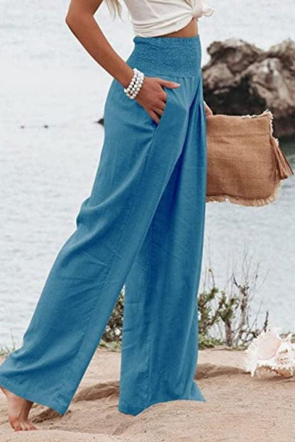 Alexa | Smocked High-Waisted Wide Leg Hørbukser