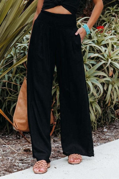 Alexa | Smocked High-Waisted Wide Leg Hørbukser