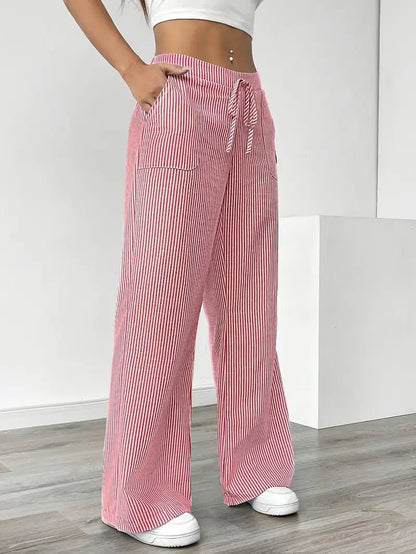 Eleanor | Striped Drawstring Wide-Leg Linen Pants