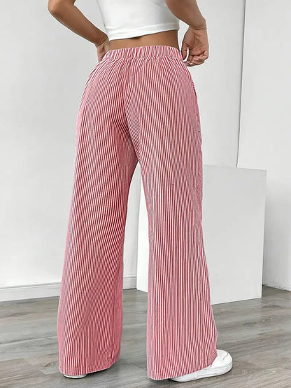 Eleanor | Striped Drawstring Wide-Leg Linen Pants