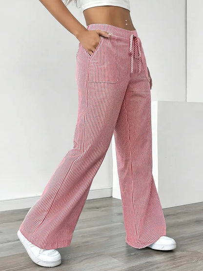 Eleanor | Striped Drawstring Wide-Leg Linen Pants