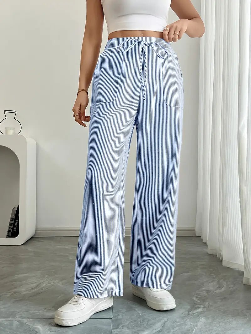 Eleanor | Striped Drawstring Wide-Leg Linen Pants