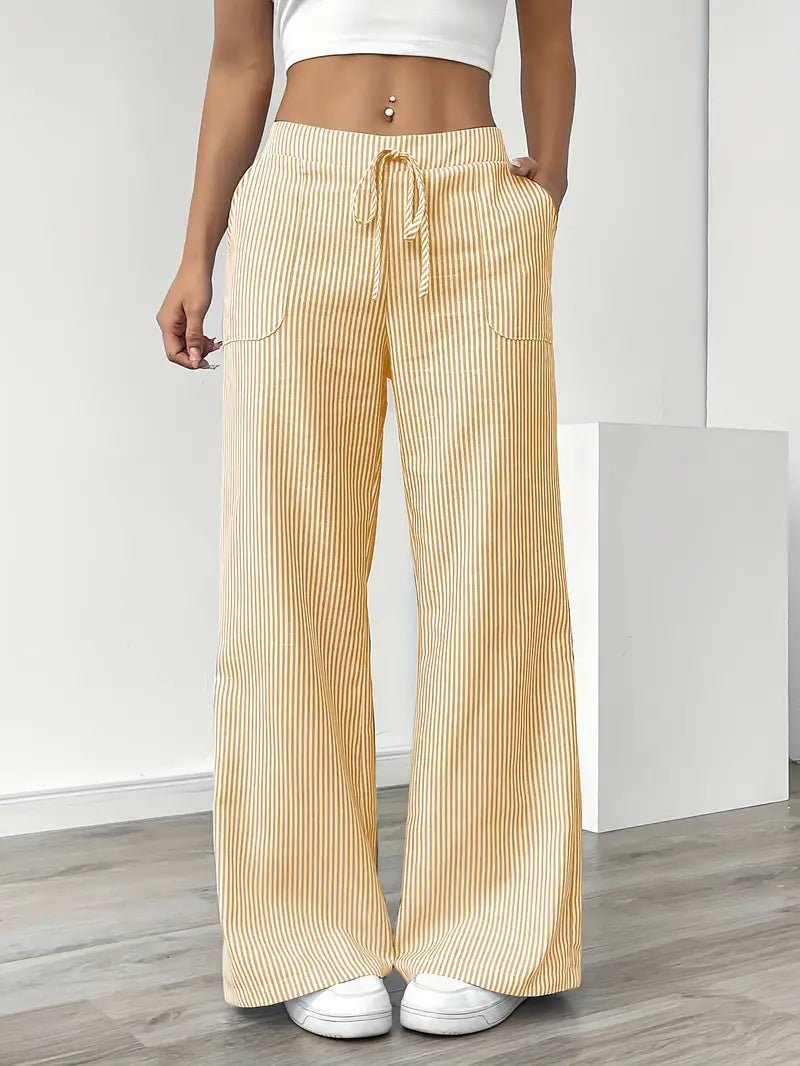 Eleanor | Striped Drawstring Wide-Leg Linen Pants