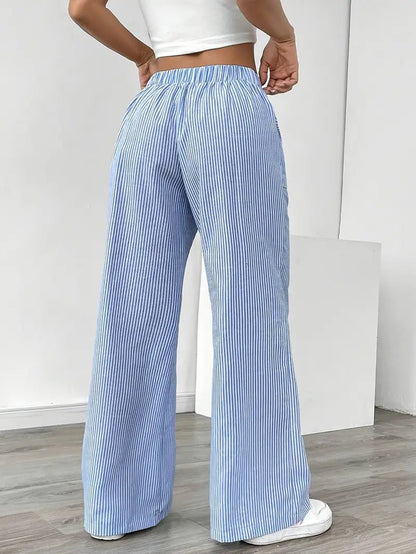 Eleanor | Striped Drawstring Wide-Leg Linen Pants