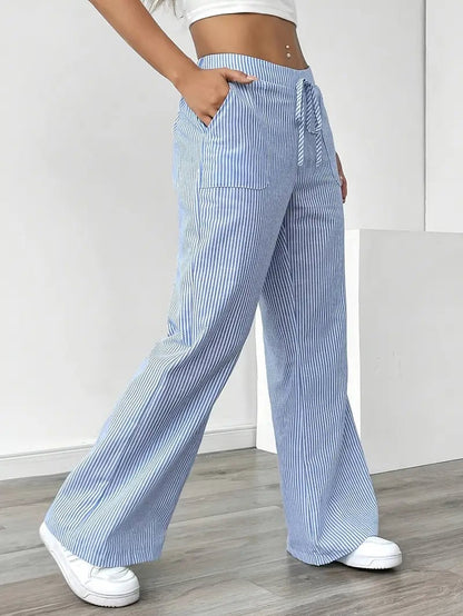 Eleanor | Striped Drawstring Wide-Leg Linen Pants