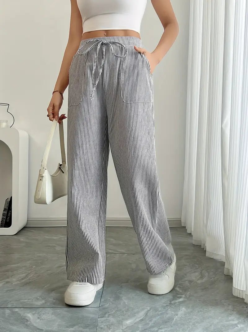 Eleanor | Striped Drawstring Wide-Leg Linen Pants