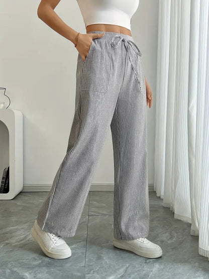 Eleanor | Striped Drawstring Wide-Leg Linen Pants
