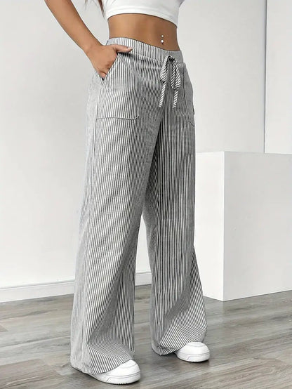 Eleanor | Striped Drawstring Wide-Leg Linen Pants