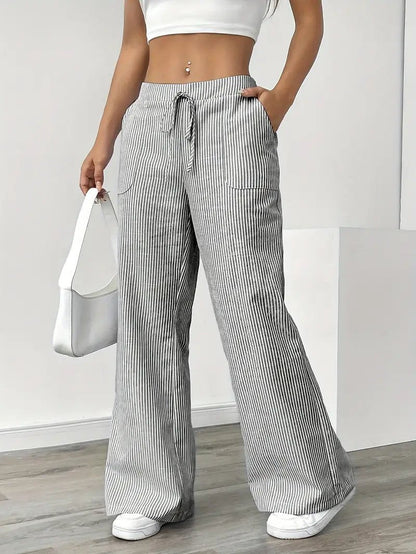 Eleanor | Striped Drawstring Wide-Leg Linen Pants