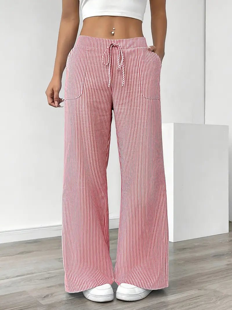 Eleanor | Striped Drawstring Wide-Leg Linen Pants