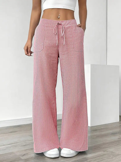 Eleanor | Striped Drawstring Wide-Leg Linen Pants
