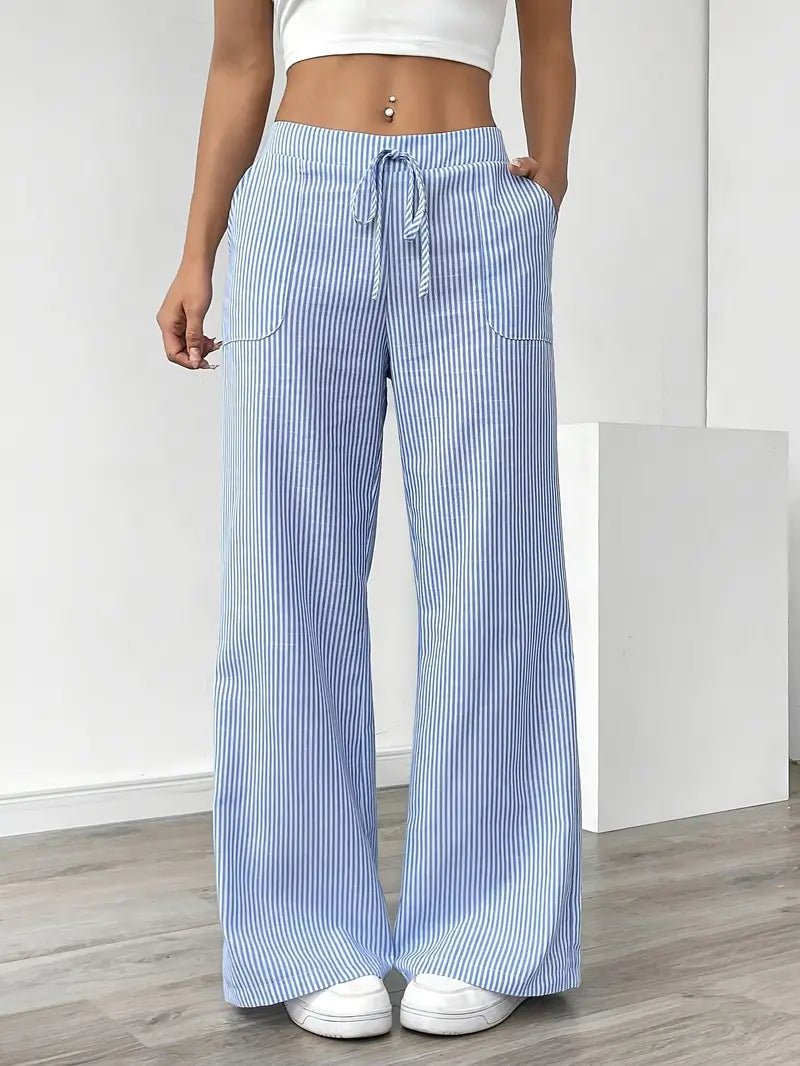 Eleanor | Striped Drawstring Wide-Leg Linen Pants
