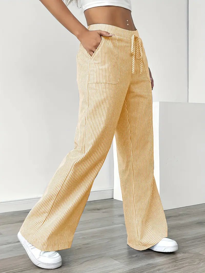 Eleanor | Striped Drawstring Wide-Leg Linen Pants