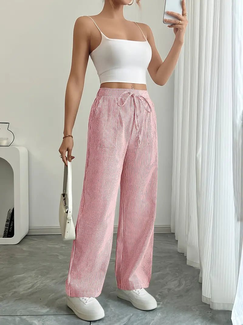 Eleanor | Striped Drawstring Wide-Leg Linen Pants